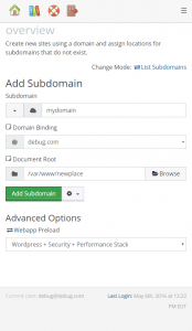 Application install via Web > Add Subdomains